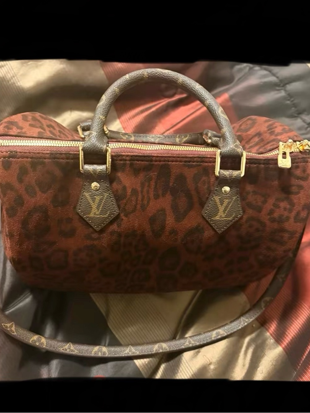 Maroon /Brown Leopard Print Satchel